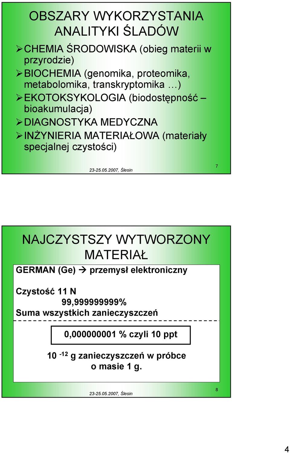 MATERIAŁOWA (materiały specjalnej czystości) 7 NAJCZYSTSZY WYTWORZONY MATERIAŁ GERMAN (Ge) przemysł elektroniczny