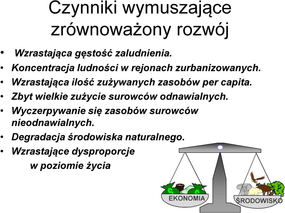 Wzrastająca ilość zużywanych zasobów per capita. Zbyt wielkie zużycie surowców odnawialnych.