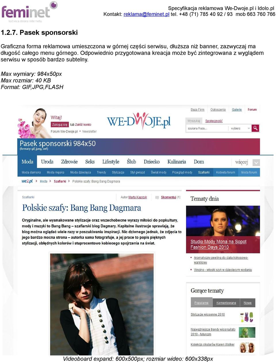 banner, zazwyczaj ma długość całego menu górnego.