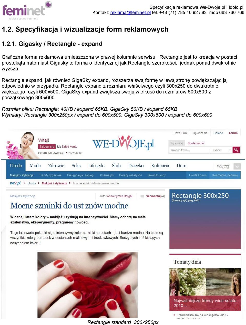 Rectangle expand, jak również GigaSky expand, rozszerza swą formę w lewą stronę powiększając ją odpowiednio w przypadku Rectangle expand z rozmiaru właściwego czyli 300x250 do dwukrotnie