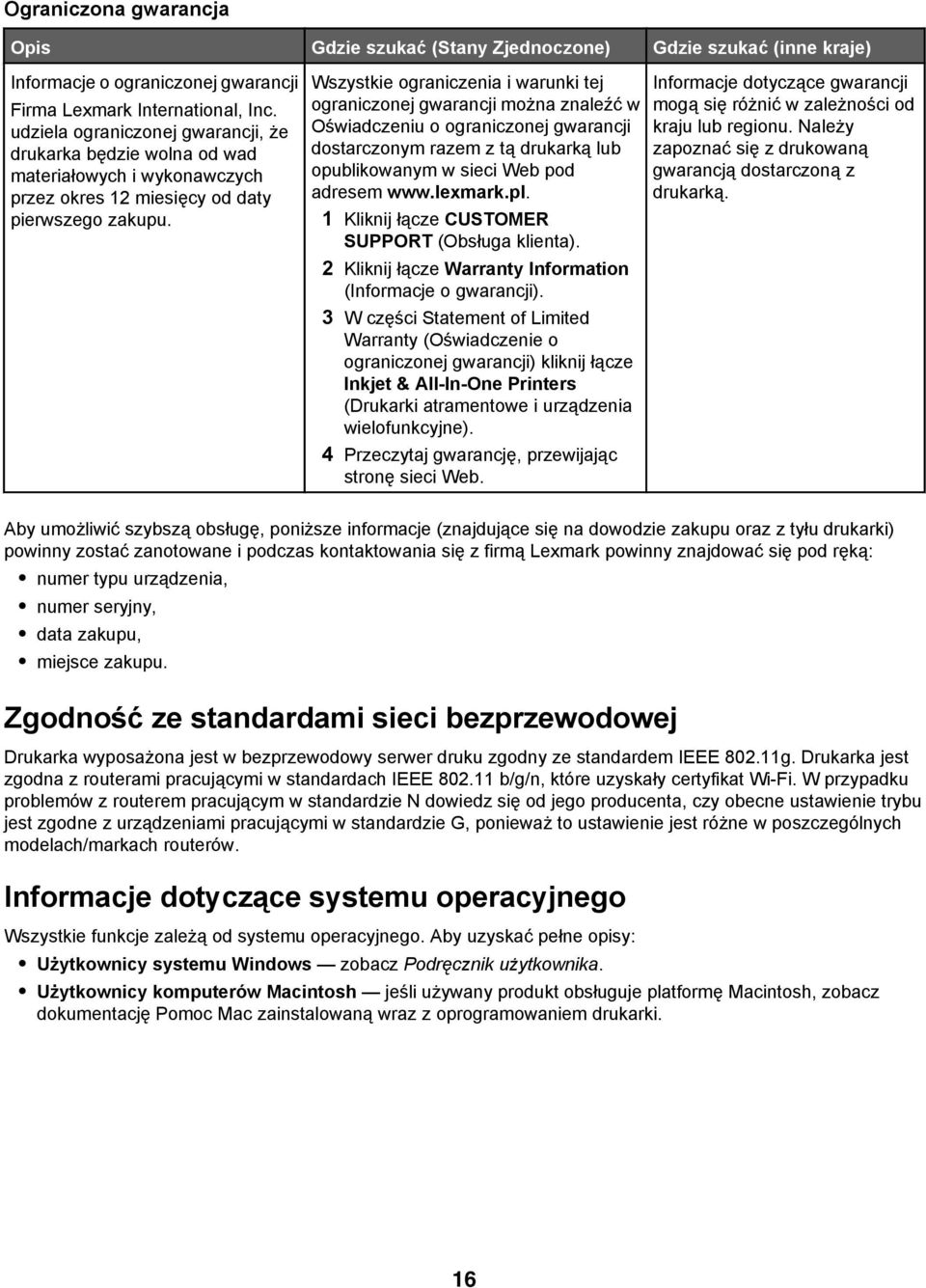Wszystkie ograniczenia i warunki tej ograniczonej gwarancji można znaleźć w Oświadczeniu o ograniczonej gwarancji dostarczonym razem z tą drukarką lub opublikowanym w sieci Web pod adresem www.