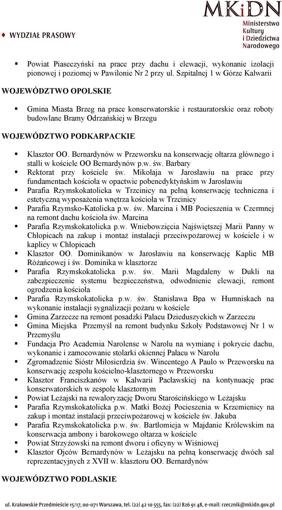 Bernardynów w Przeworsku na konserwację ołtarza głównego i stalli w kościele OO Bernardynów p.w. św. Barbary Rektorat przy kościele św.