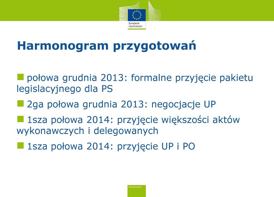 2013: negocjacje UP 1sza połowa 2014: przyjęcie większości