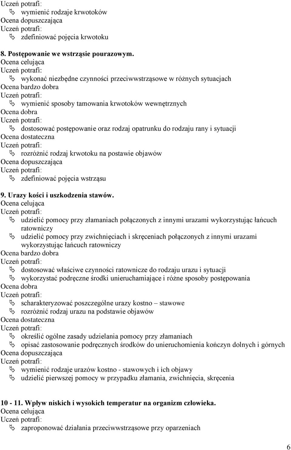 rodzaj krwotoku na postawie objawów zdefiniować pojęcia wstrząsu 9. Urazy kości i uszkodzenia stawów.