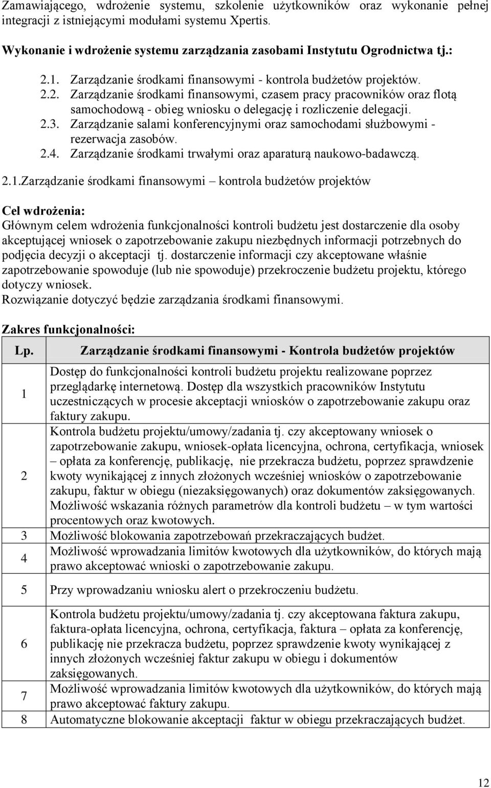 1. Zarządzanie środkami finansowymi - kontrola budżetów projektów. 2.