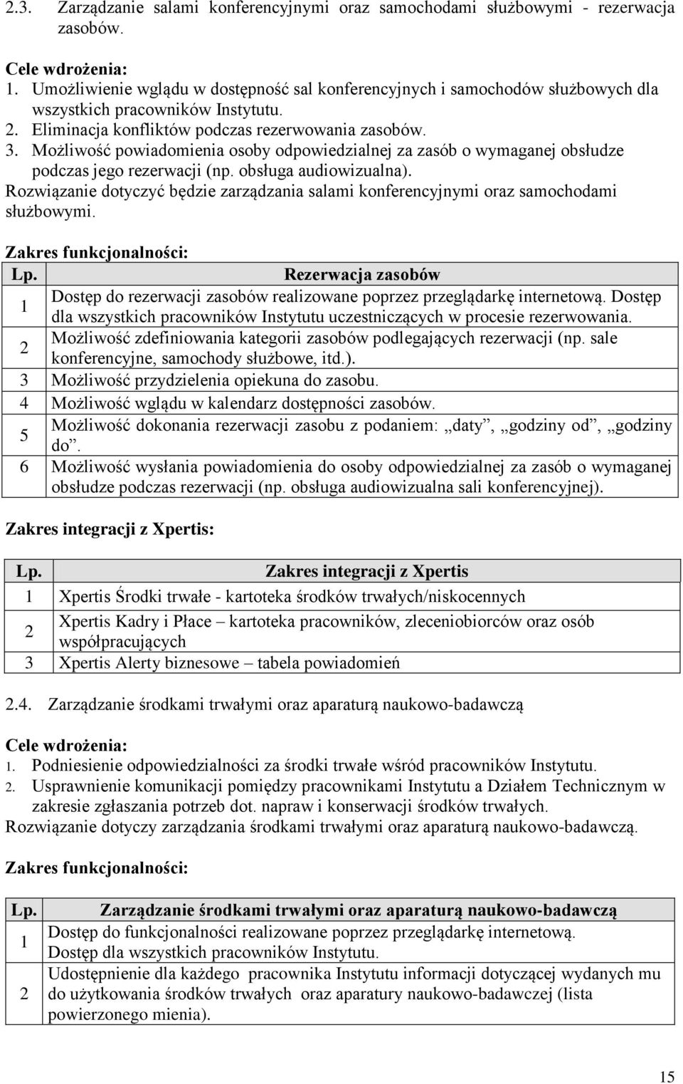 Możliwość powiadomienia osoby odpowiedzialnej za zasób o wymaganej obsłudze podczas jego rezerwacji (np. obsługa audiowizualna).