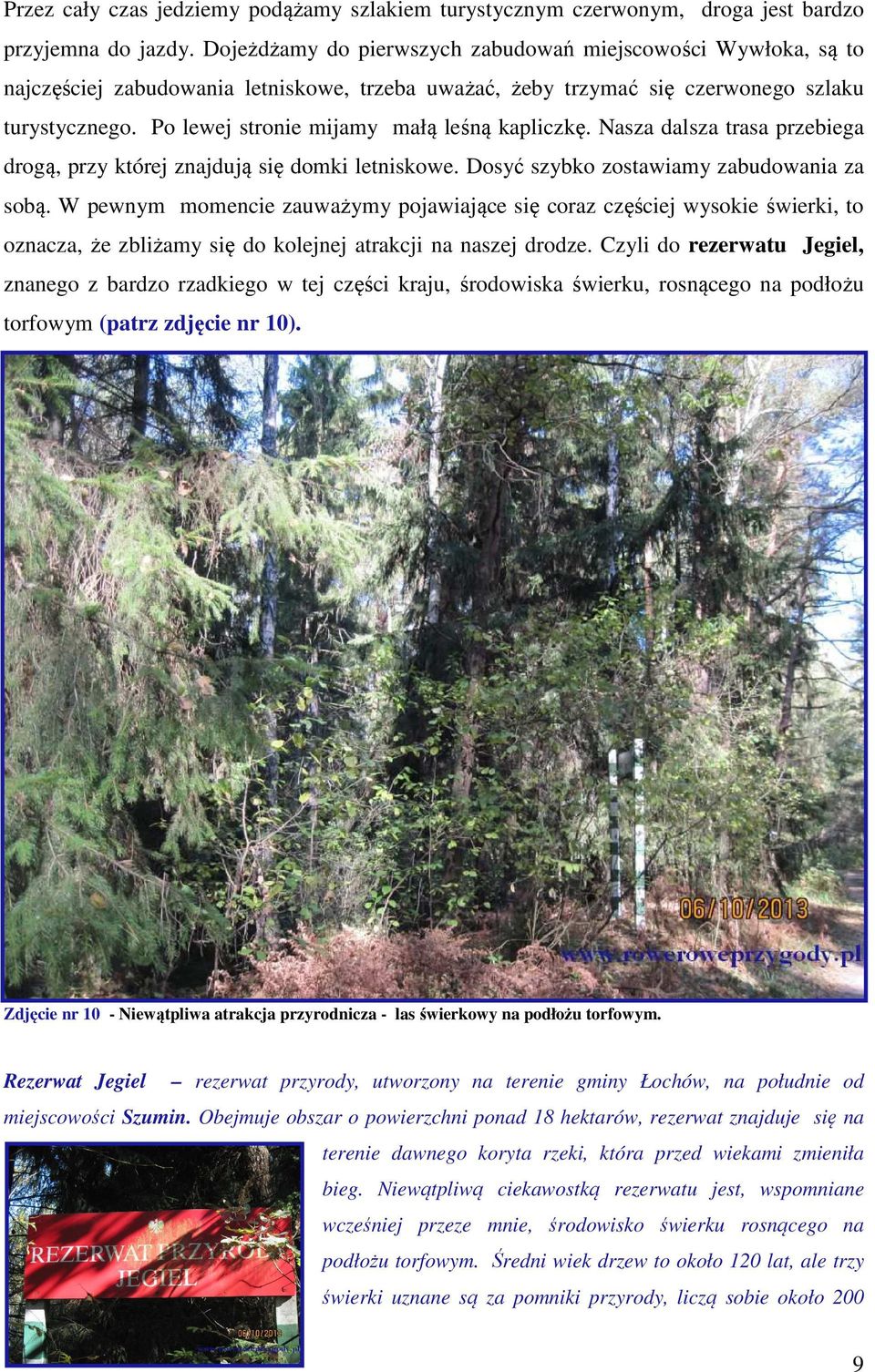 Po lewej stronie mijamy małą leśną kapliczkę. Nasza dalsza trasa przebiega drogą, przy której znajdują się domki letniskowe. Dosyć szybko zostawiamy zabudowania za sobą.