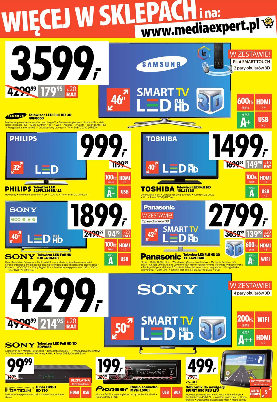 nynet+ Dolby Digital Plus Przeglądarka internetowa Dwurdzeniowy procesor Tuner DVB-T/C/S2 (MPEG-4) 32" Telewizor LED 32PFL3168H/12 HD Ready Incredible Surround CI+ 100 Hz Tuner DVB-T/C (MPEG-4) 40"