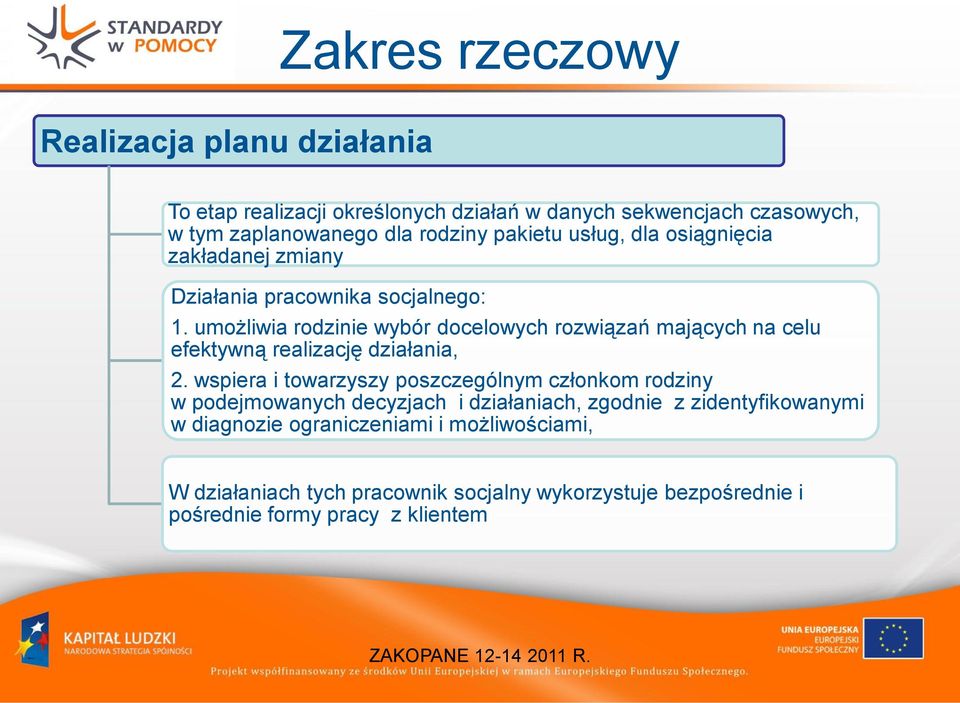 umożliwia rodzinie wybór docelowych rozwiązań mających na celu efektywną realizację działania, 2.