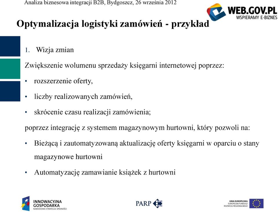 realizowanych zamówień, skrócenie czasu realizacji zamówienia; poprzez integrację z systemem magazynowym