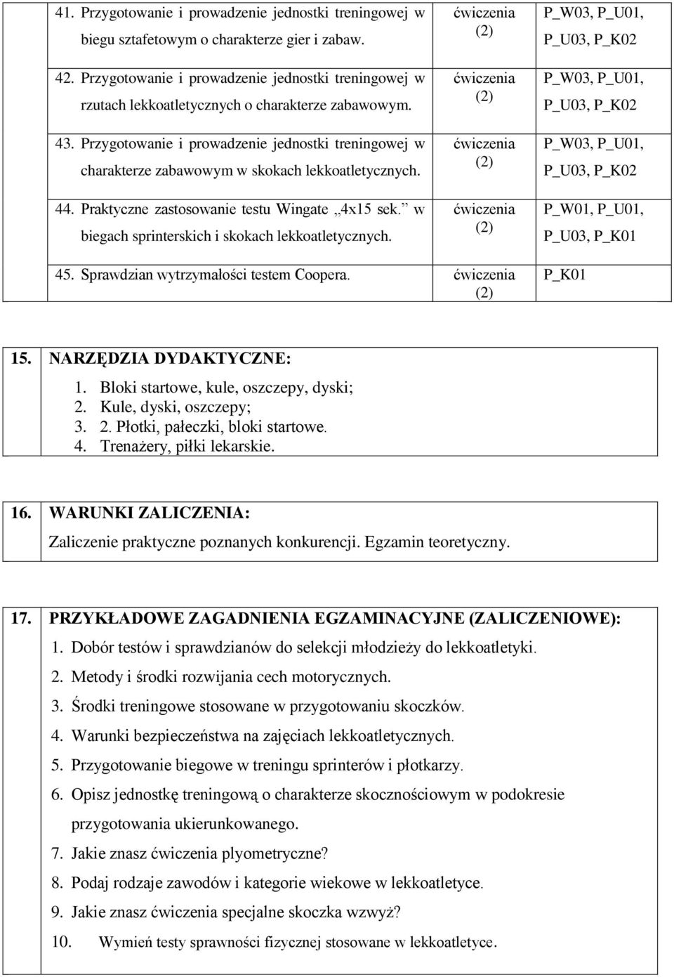 Przygotowanie i prowadzenie jednostki treningowej w charakterze zabawowym w skokach lekkoatletycznych. 44. Praktyczne zastosowanie testu Wingate 4x15 sek.