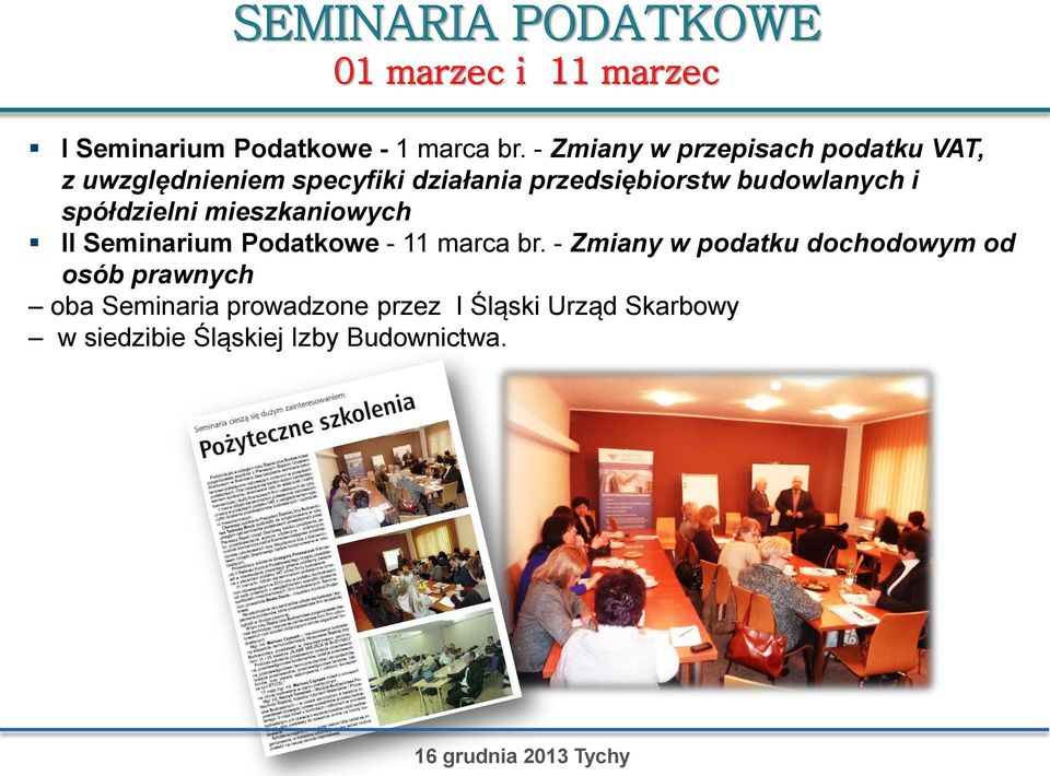 spółdzielni mieszkaniowych II Seminarium Podatkowe - 11 marca br.