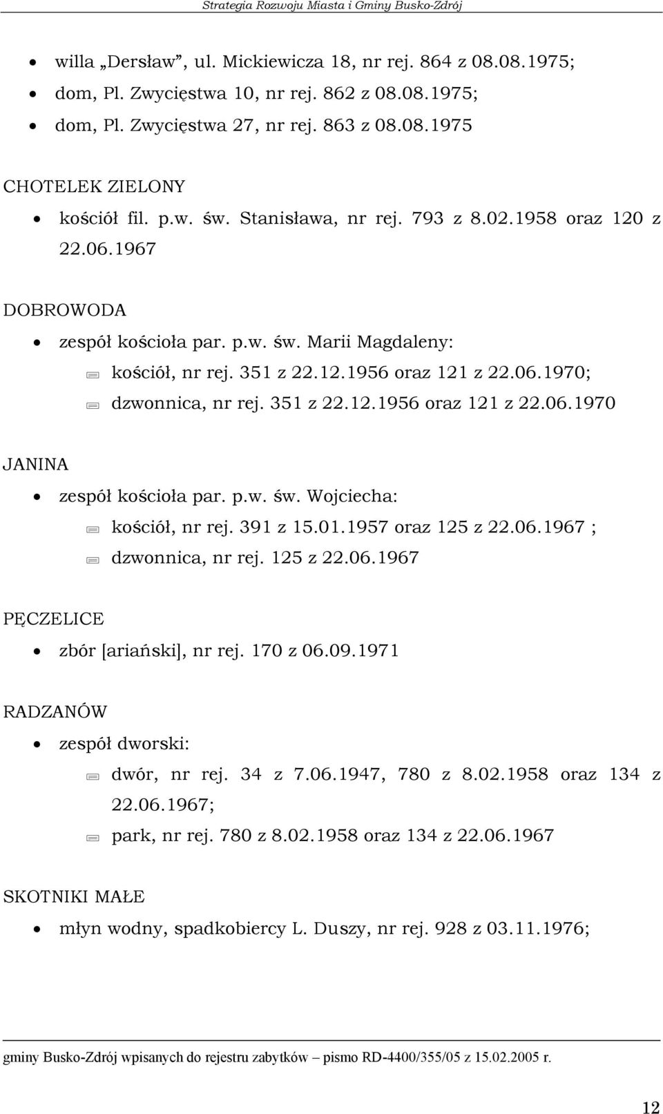 p.w. św. Wojciecha: kościół, nr rej. 391 z 15.01.1957 oraz 125 z 22.06.1967 ; dzwonnica, nr rej. 125 z 22.06.1967 PĘCZELICE zbór [ariański], nr rej. 170 z 06.09.
