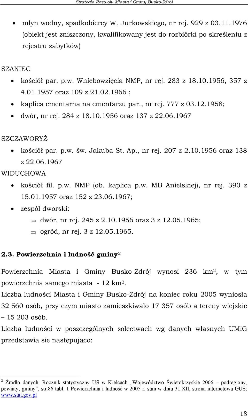 Jakuba St. Ap., nr rej. 207 z 2.10.1956 oraz 138 z 22.06.1967 WIDUCHOWA kościół fil. p.w. NMP (ob. kaplica p.w. MB Anielskiej), nr rej. 390 z 15.01.1957 oraz 152 z 23.06.1967; zespół dworski: dwór, nr rej.