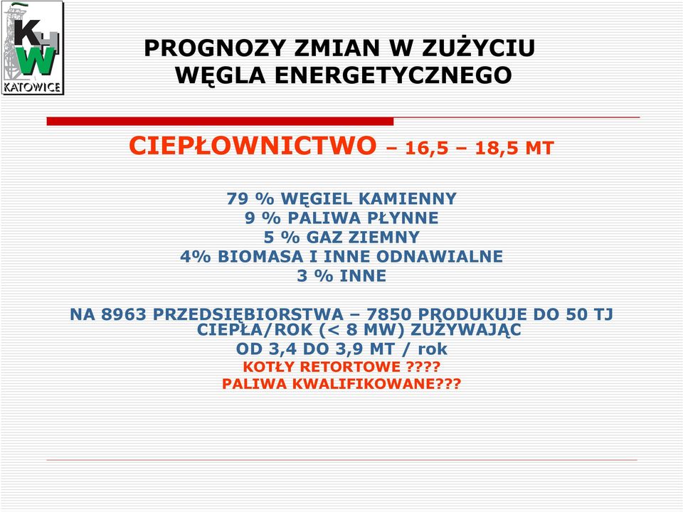 3 % INNE NA 8963 PRZEDSIĘBIORSTWA 7850 PRODUKUJE DO 50 TJ CIEPŁA/ROK (< 8 MW)