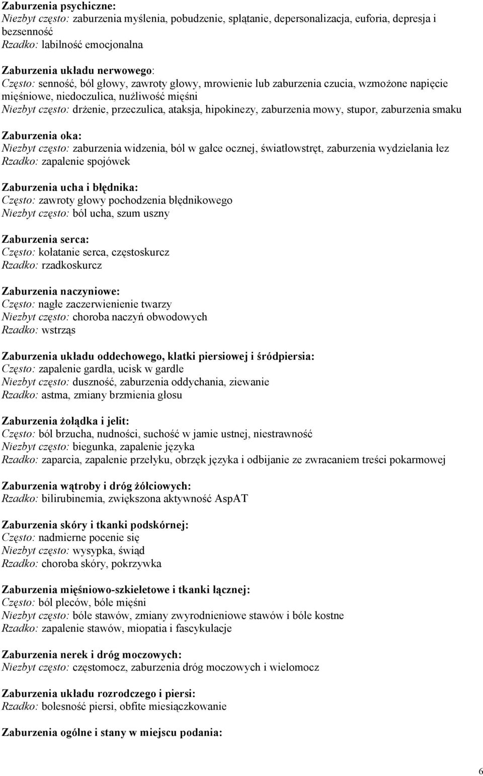 mowy, stupor, zaburzenia smaku Zaburzenia oka: Niezbyt często: zaburzenia widzenia, ból w gałce ocznej, światłowstręt, zaburzenia wydzielania łez Rzadko: zapalenie spojówek Zaburzenia ucha i
