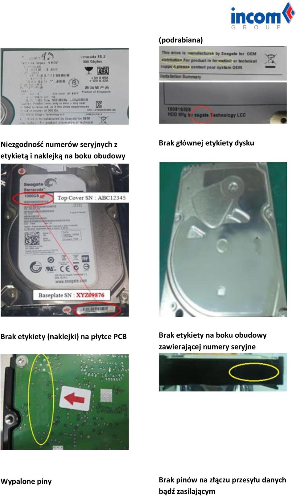 płytce PCB Brak etykiety na boku obudowy zawierającej numery seryjne