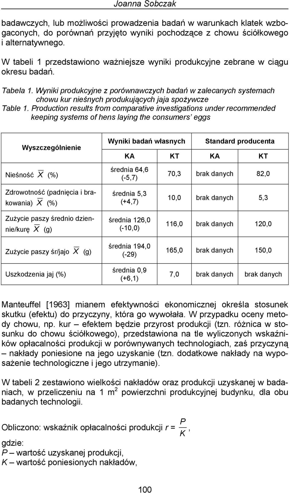 Wyniki produkcyjne z porównawczych badań w zalecanych systemach chowu kur nieśnych produkujących jaja spożywcze Table 1.