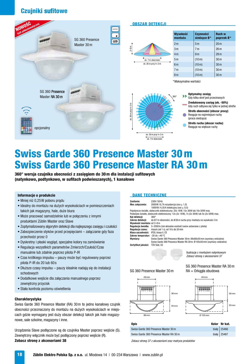 Presence Master RA 30 m opcjonalny ok. 26 m przy h=3 m 360 Strefa obecności (obszar pracy) Reaguje na najmniejsze ruchy (praca siedząca) ok. 26 m przy h=3 m ok.