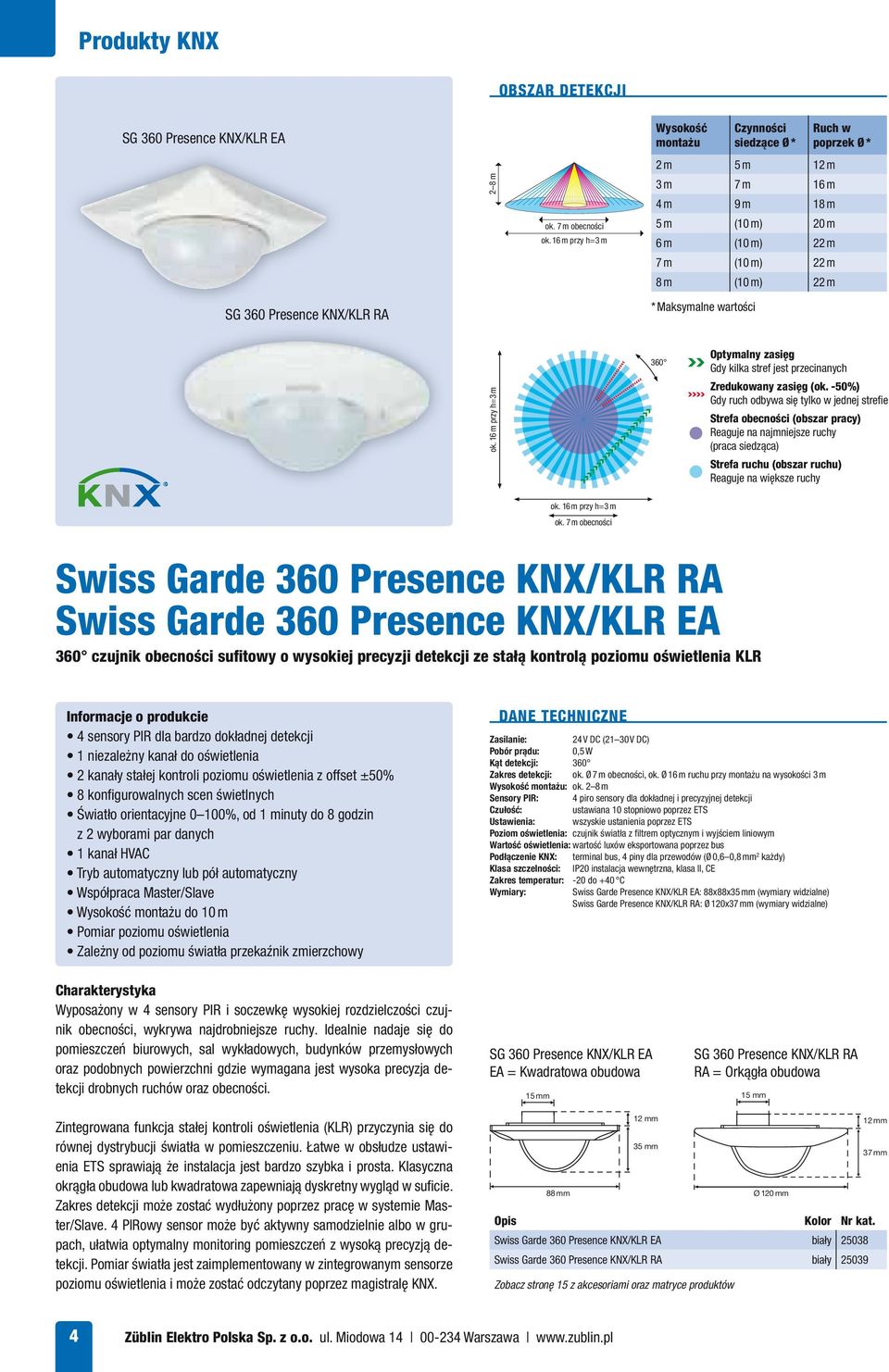 16 m przy h=3 m 360 Strefa obecności (obszar pracy) Reaguje na najmniejsze ruchy (praca siedząca) ok. 16 m przy h=3 m ok.