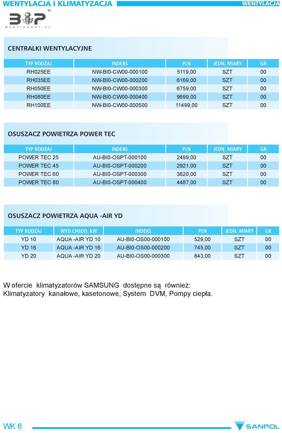 NW-BI0-CW00-000500 11499,00 SZT 00 OSUSZACZ POWIETRZA POWER TEC TYP RODZAJ INDEKS PLN JEDN.