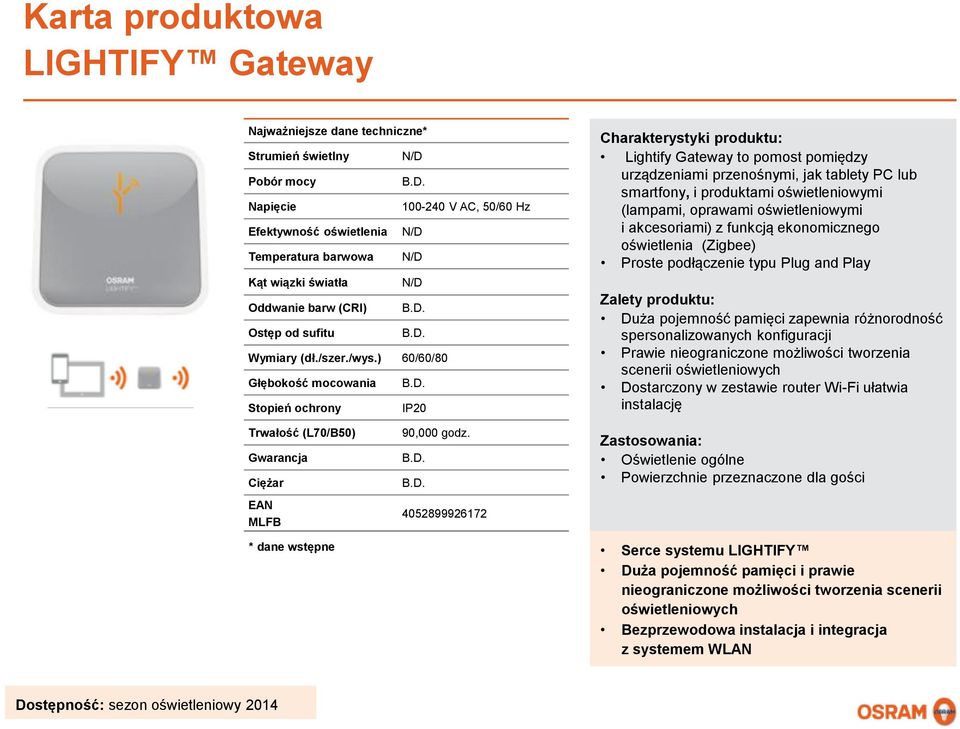 ekonomicznego oświetlenia (Zigbee) Proste podłączenie typu Plug and Play Duża pojemność pamięci zapewnia różnorodność spersonalizowanych konfiguracji Prawie nieograniczone możliwości tworzenia