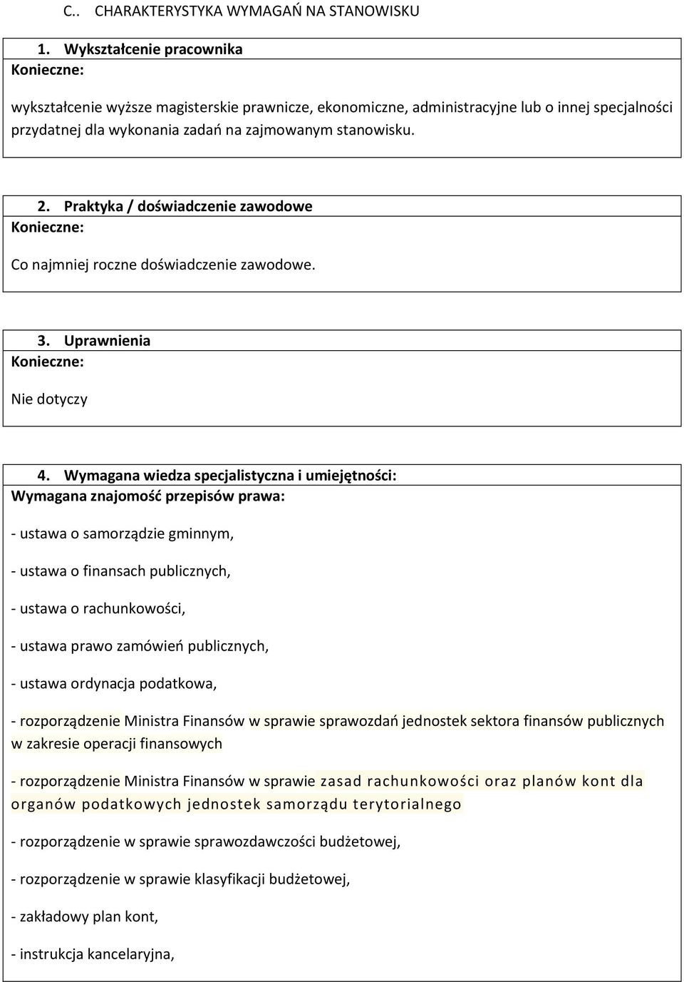 Praktyka / doświadczenie zawodowe Konieczne: Co najmniej roczne doświadczenie zawodowe. 3. Uprawnienia Konieczne: Nie dotyczy 4.