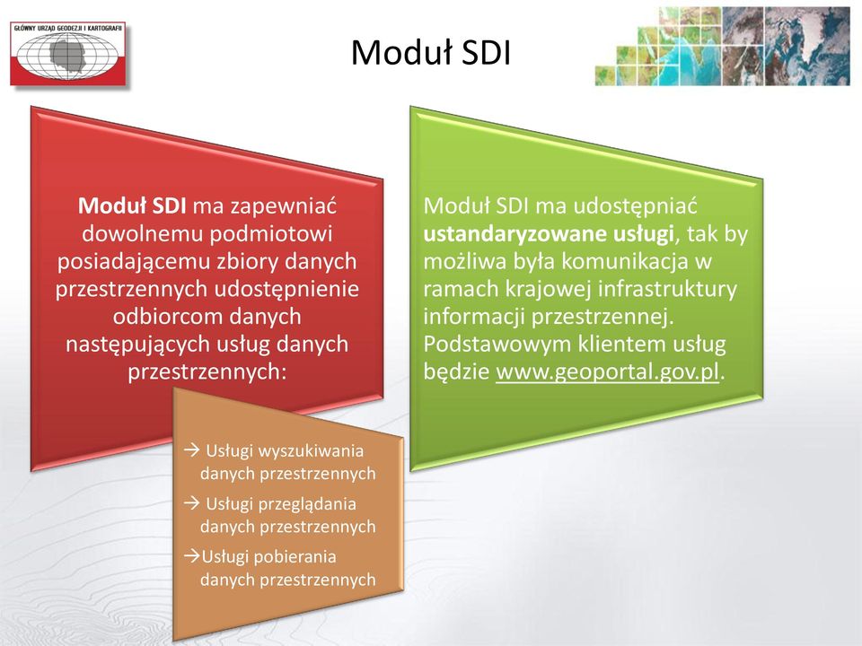 komunikacja w ramach krajowej infrastruktury informacji przestrzennej. Podstawowym klientem usług będzie www.geoportal.gov.
