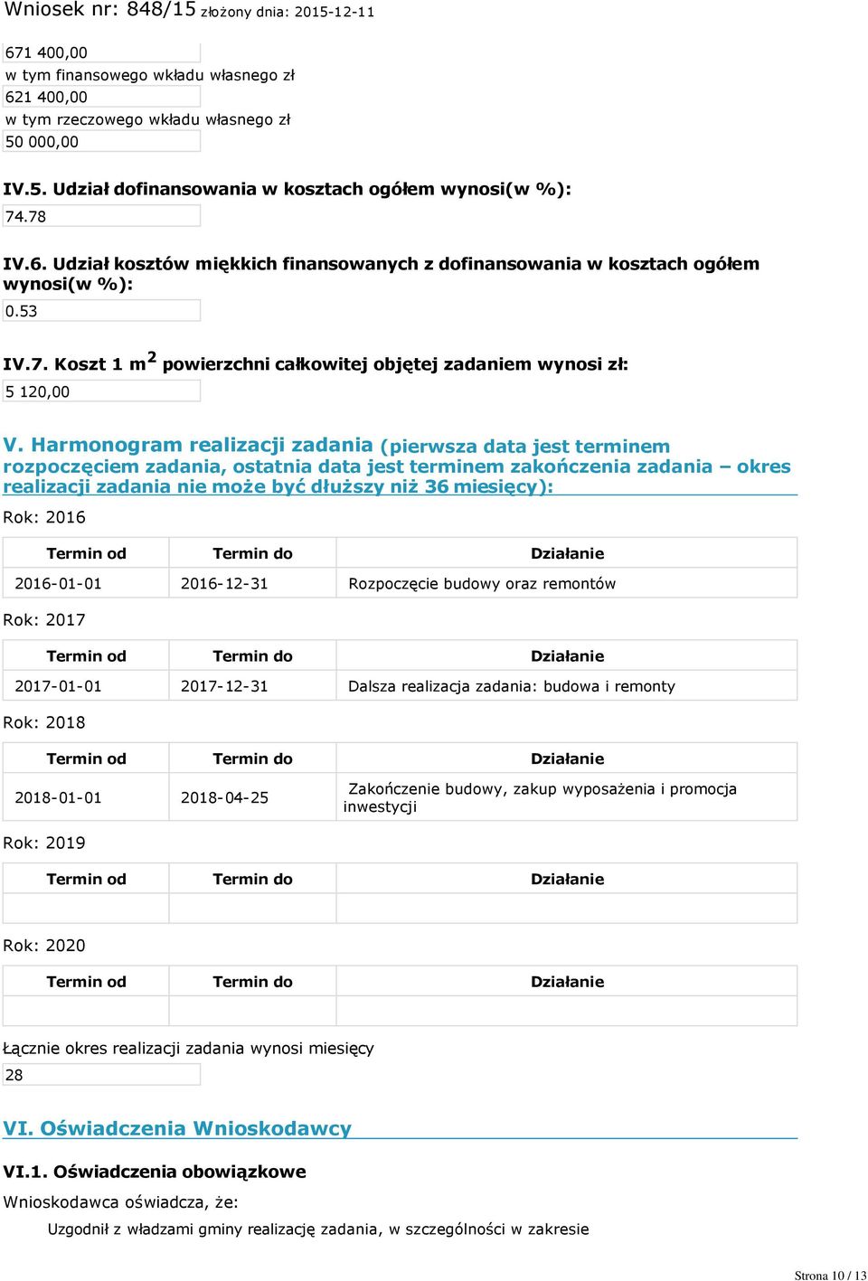 Harmonogram realizacji zadania (pierwsza data jest terminem rozpoczęciem zadania, ostatnia data jest terminem zakończenia zadania okres realizacji zadania nie może być dłuższy niż 36 miesięcy): Rok: