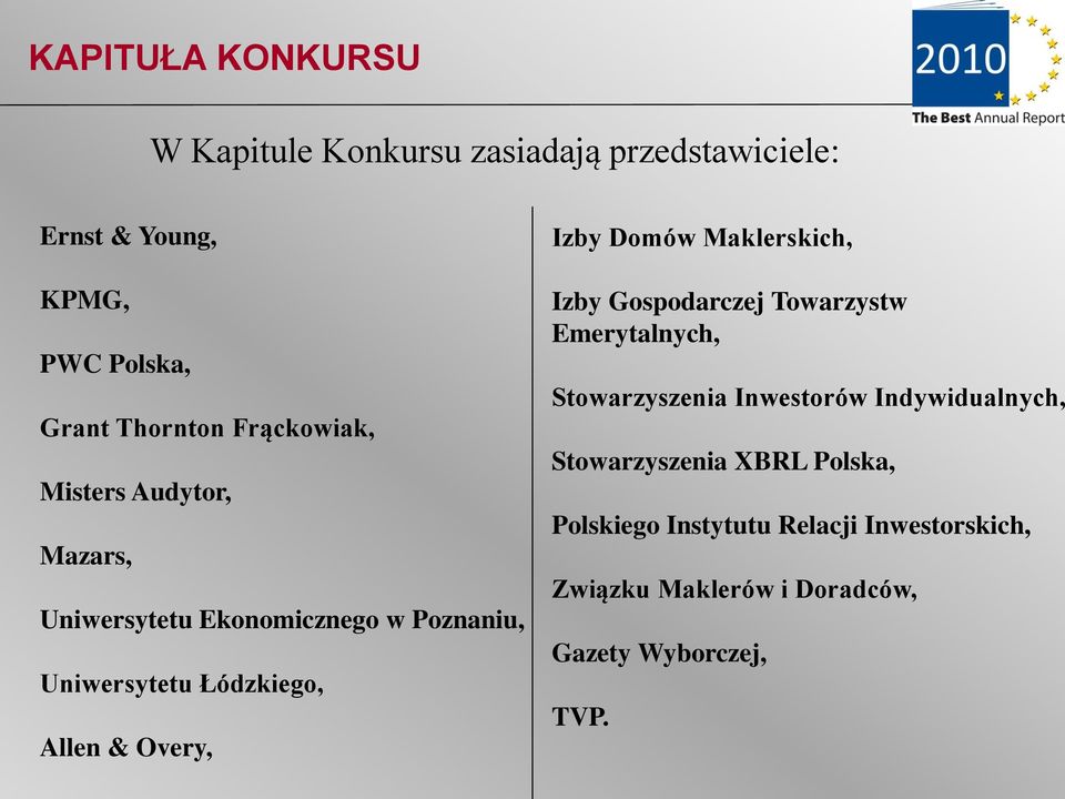 Izby Domów Maklerskich, Izby Gospodarczej Towarzystw Emerytalnych, Stowarzyszenia Inwestorów Indywidualnych,
