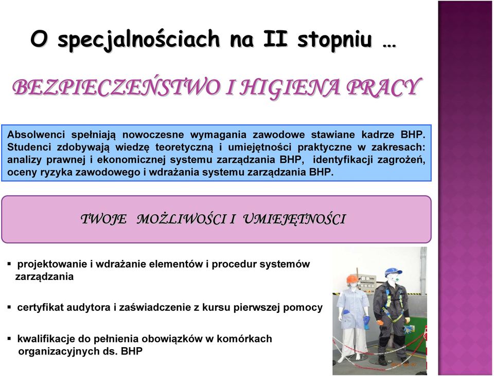 zagrożeń, oceny ryzyka zawodowego i wdrażania systemu zarządzania BHP.