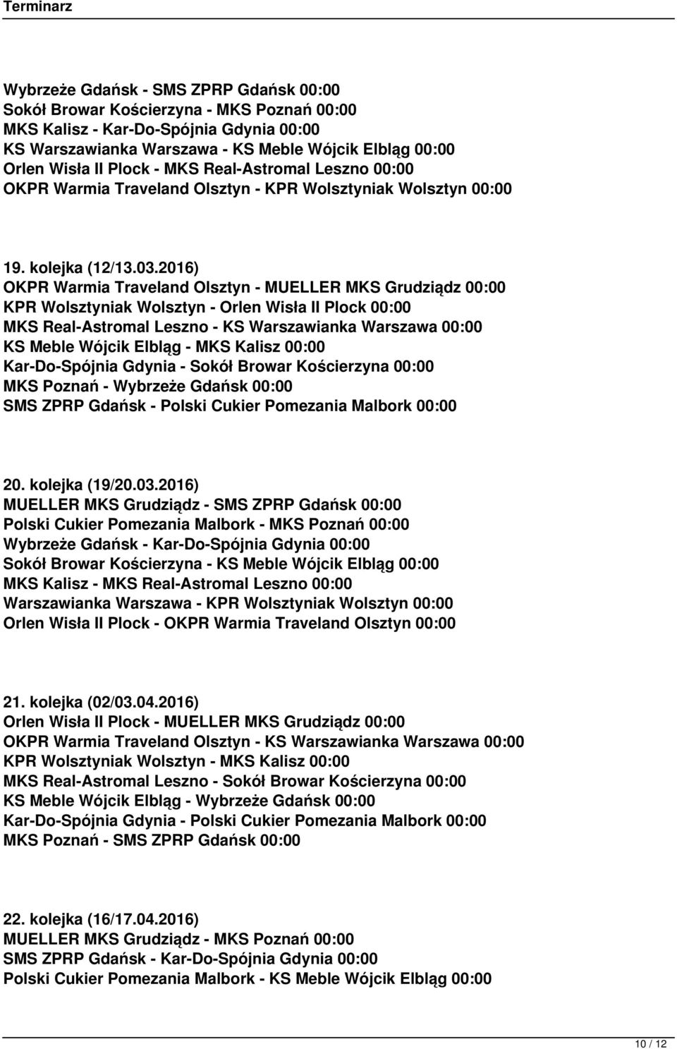 2016) OKPR Warmia Traveland Olsztyn - MUELLER MKS Grudziądz 00:00 KPR Wolsztyniak Wolsztyn - Orlen Wisła II Plock 00:00 MKS Real-Astromal Leszno - KS Warszawianka Warszawa 00:00 KS Meble Wójcik