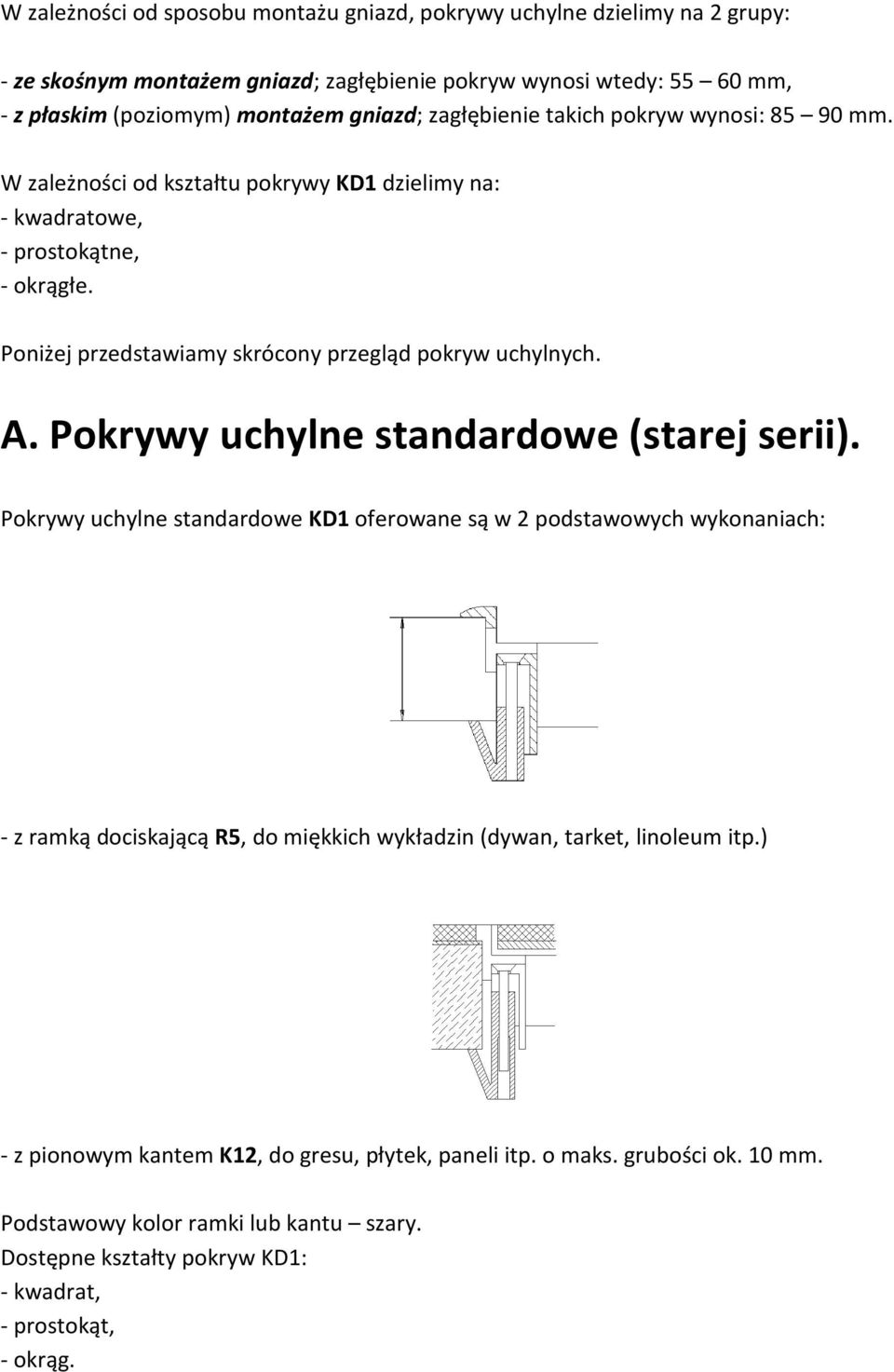 A. Pokrywy uchylne standardowe (starej serii).