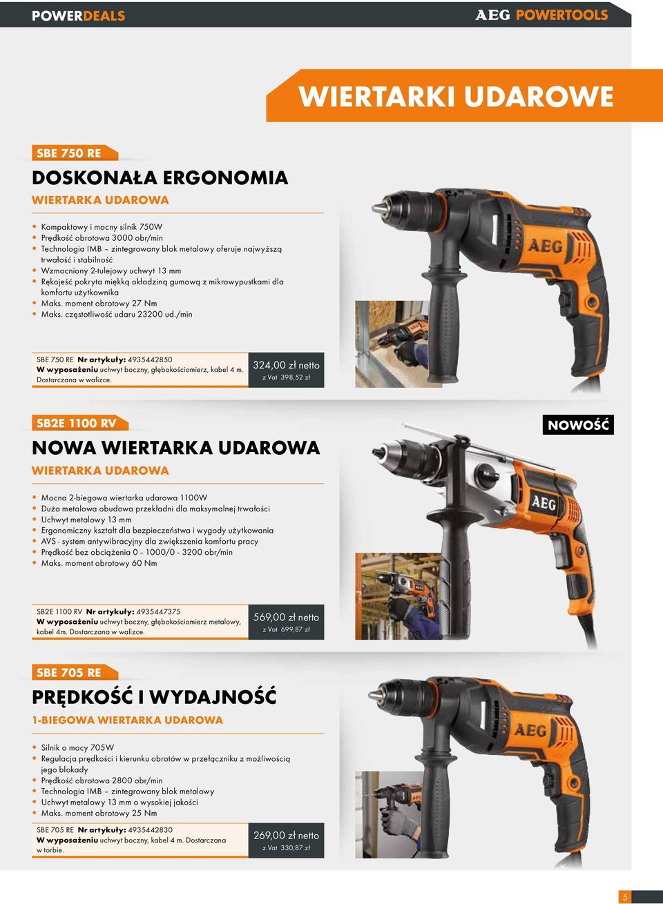 /min SBE 750 RE Nr artykuły: 4935442850 W wyposażeniu uchwyt boczny, głębokościomierz, kabel 4 m. Dostarczana w walizce.
