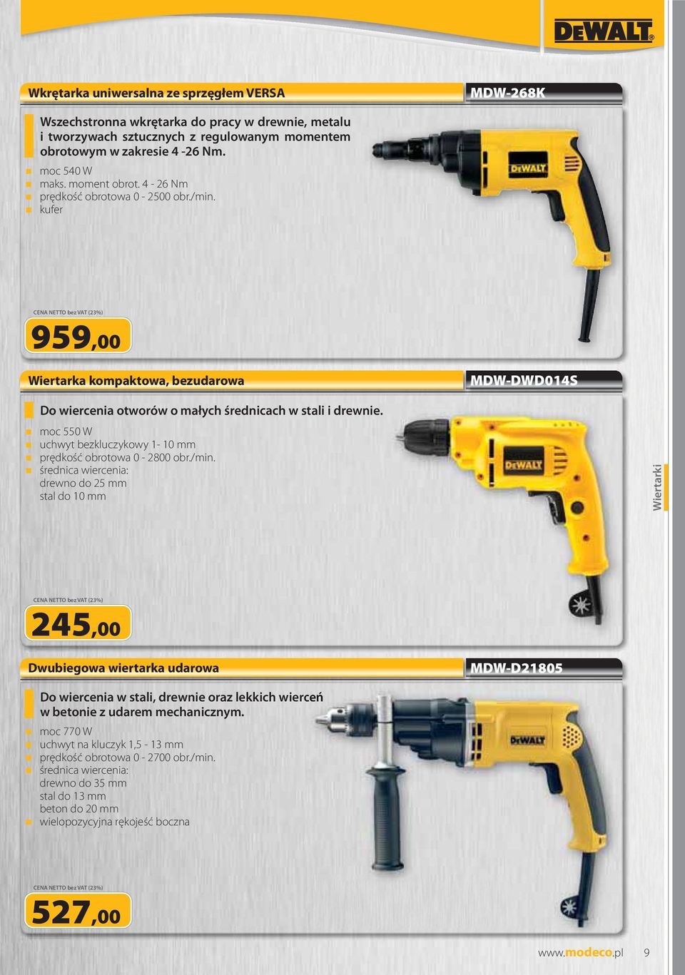 moc 550 W uchwyt bezkluczykowy 1-10 mm prędkość obrotowa 0-2800 obr./min.