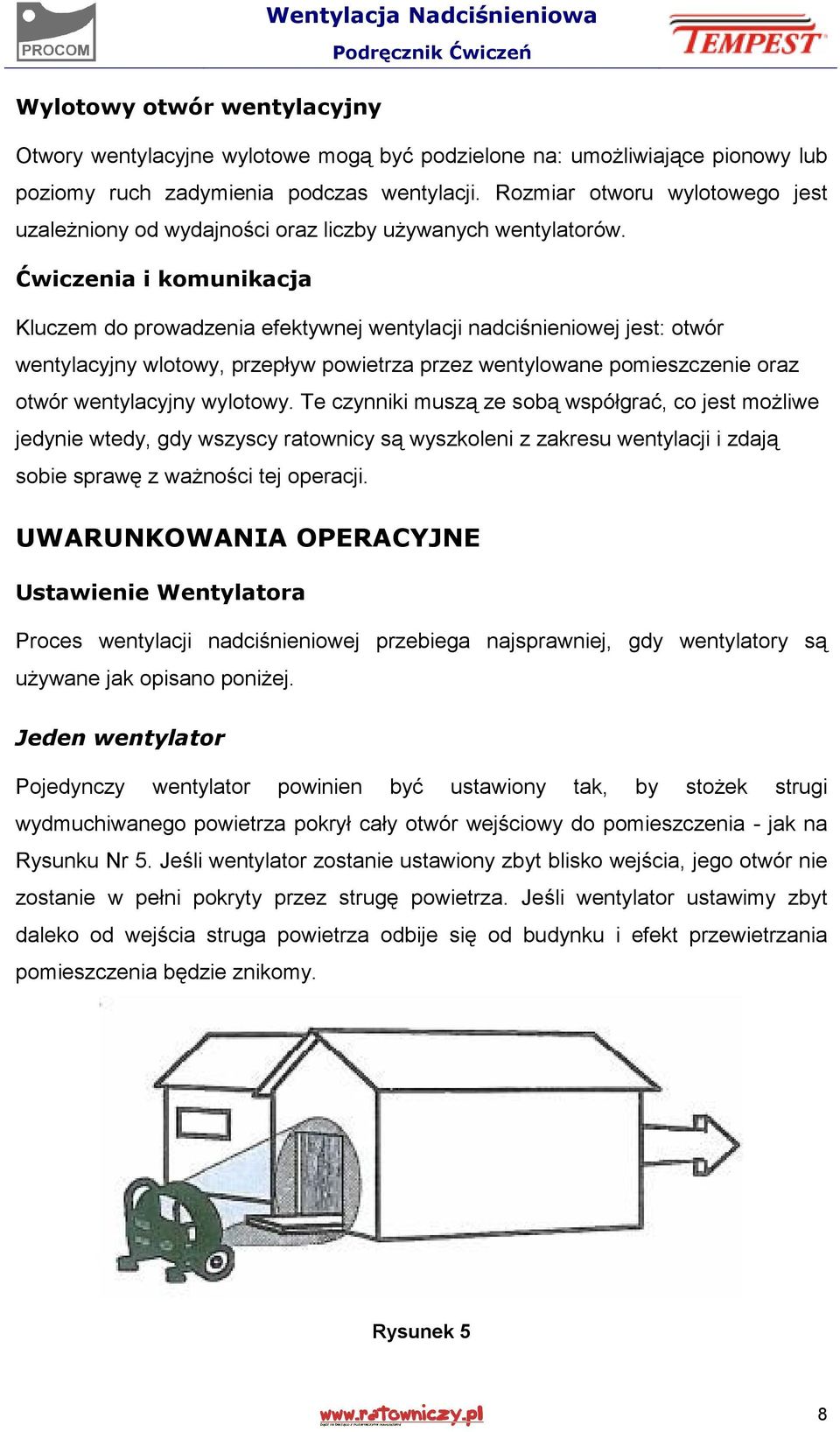 Ćwiczenia i komunikacja Kluczem do prowadzenia efektywnej wentylacji nadciśnieniowej jest: otwór wentylacyjny wlotowy, przepływ powietrza przez wentylowane pomieszczenie oraz otwór wentylacyjny