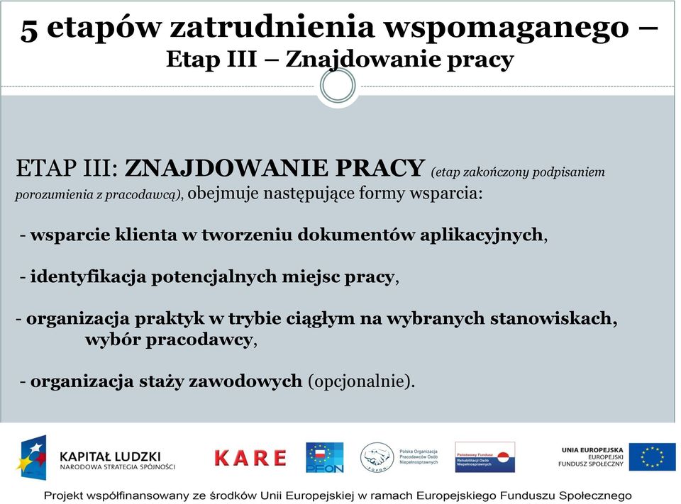 klienta w tworzeniu dokumentów aplikacyjnych, - identyfikacja potencjalnych miejsc pracy, - organizacja