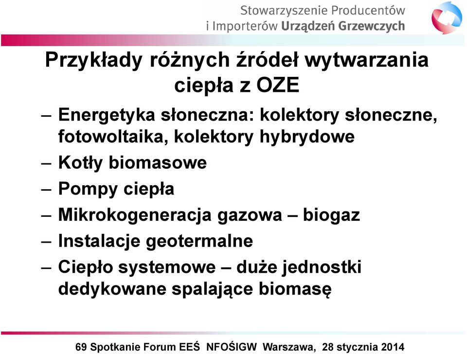 Kotły biomasowe Pompy ciepła Mikrokogeneracja gazowa biogaz