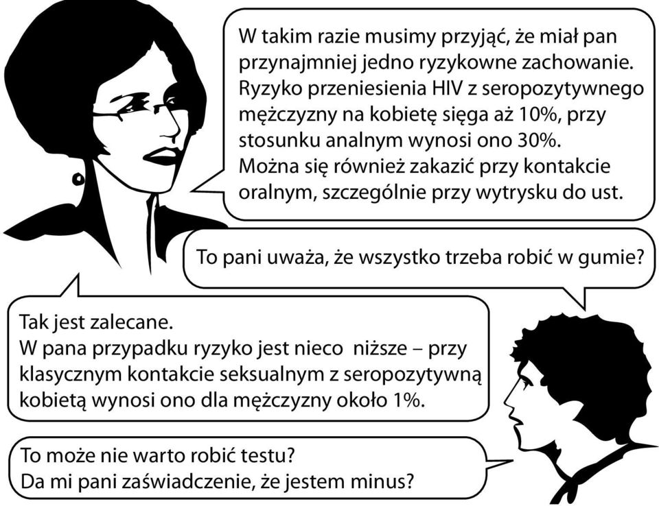 Można się również zakazić przy kontakcie oralnym, szczególnie przy wytrysku do ust. To pani uważa, że wszystko trzeba robić w gumie?