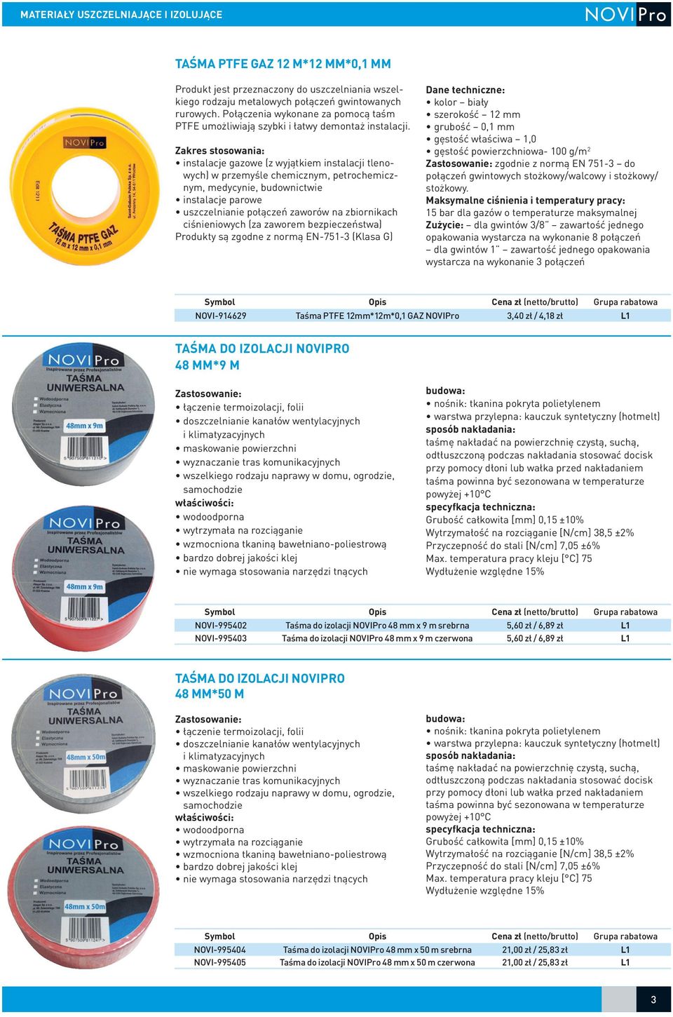 Zakres stosowania: instalacje gazowe (z wyjątkiem instalacji tlenowych) w przemyśle chemicznym, petrochemicznym, medycynie, budownictwie instalacje parowe uszczelnianie połączeń zaworów na