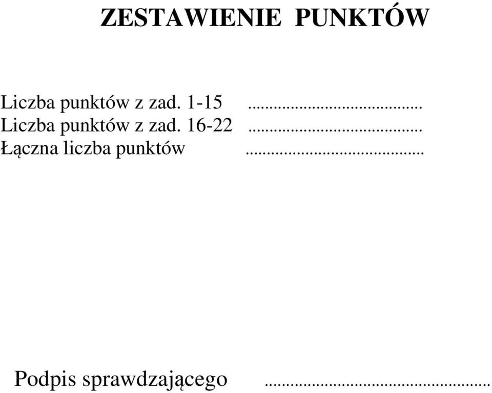 .. Liczba punktów z zad. 16-22.