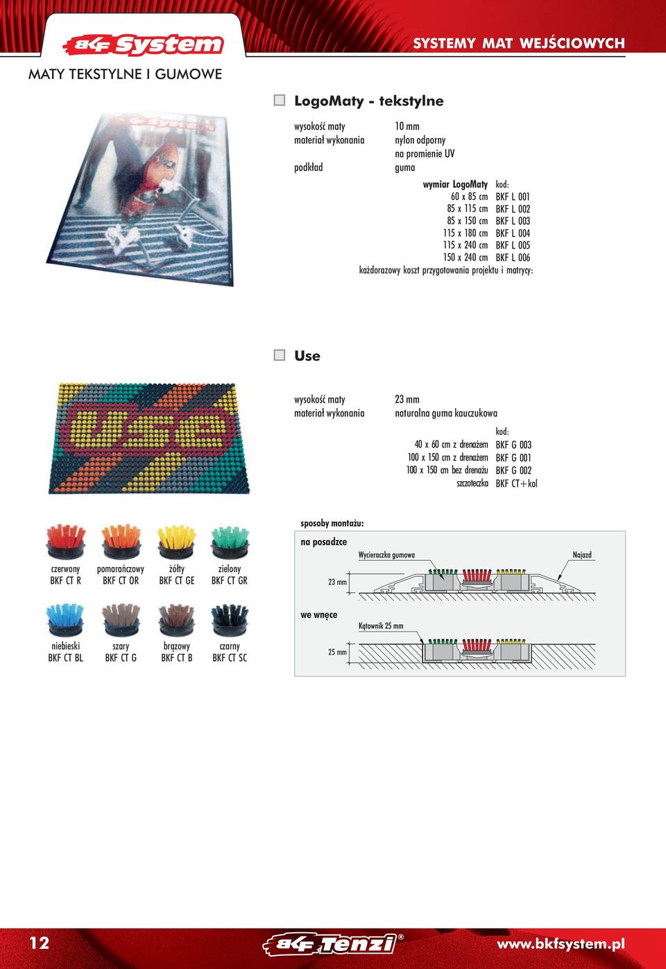 materiał wykonania mm naturalna guma kauczukowa 40 x 60 cm z drenażem 100 x 150 cm z drenażem 100 x 150 cm bez drenażu szczoteczka kod: BKF G 00 BKF G 001 BKF G 00 BKF CT+kol sposoby