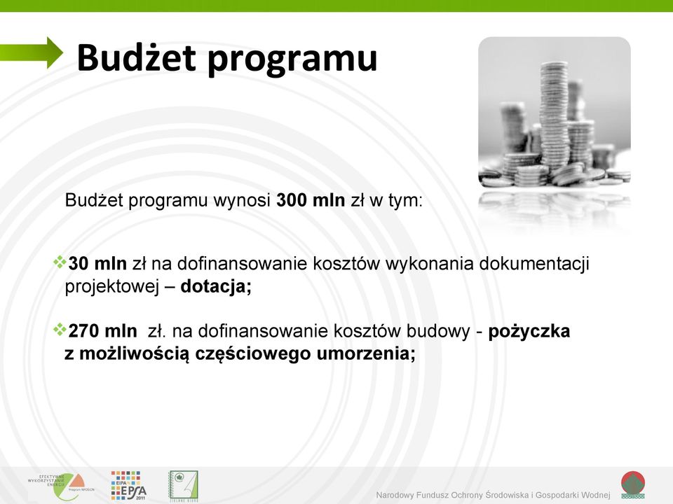 dokumentacji projektowej dotacja; 270 mln zł.