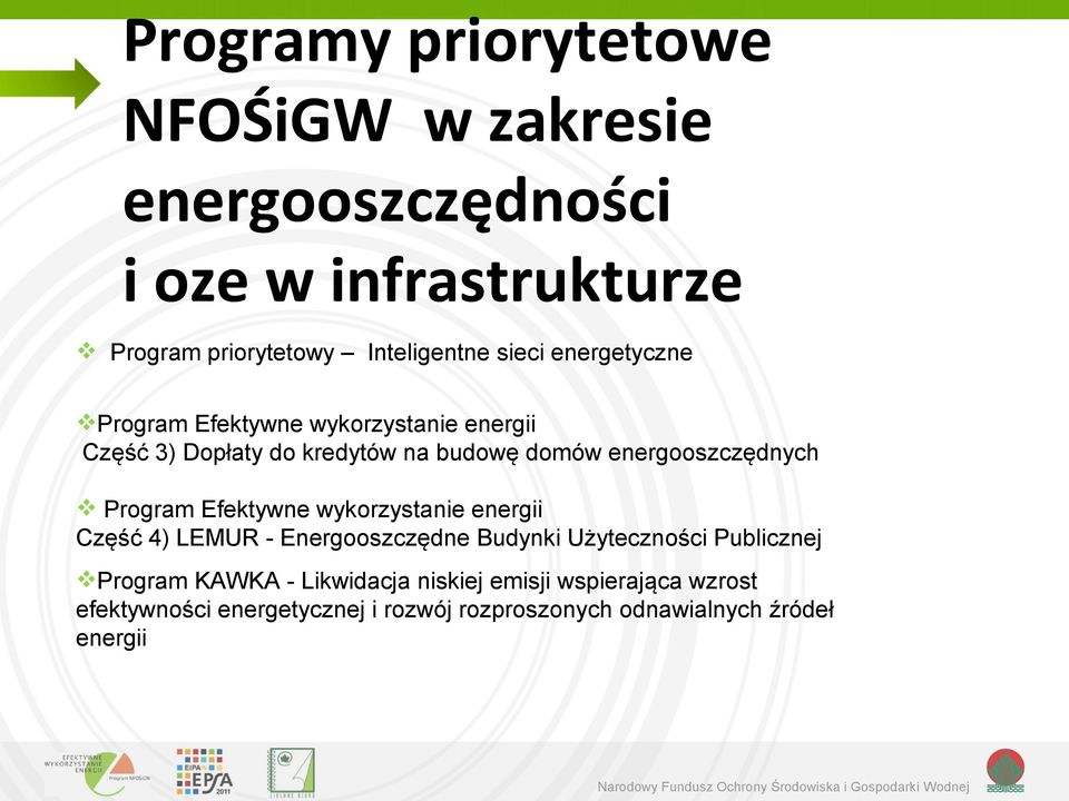 energooszczędnych Program Efektywne wykorzystanie energii Część 4) LEMUR - Energooszczędne Budynki Użyteczności