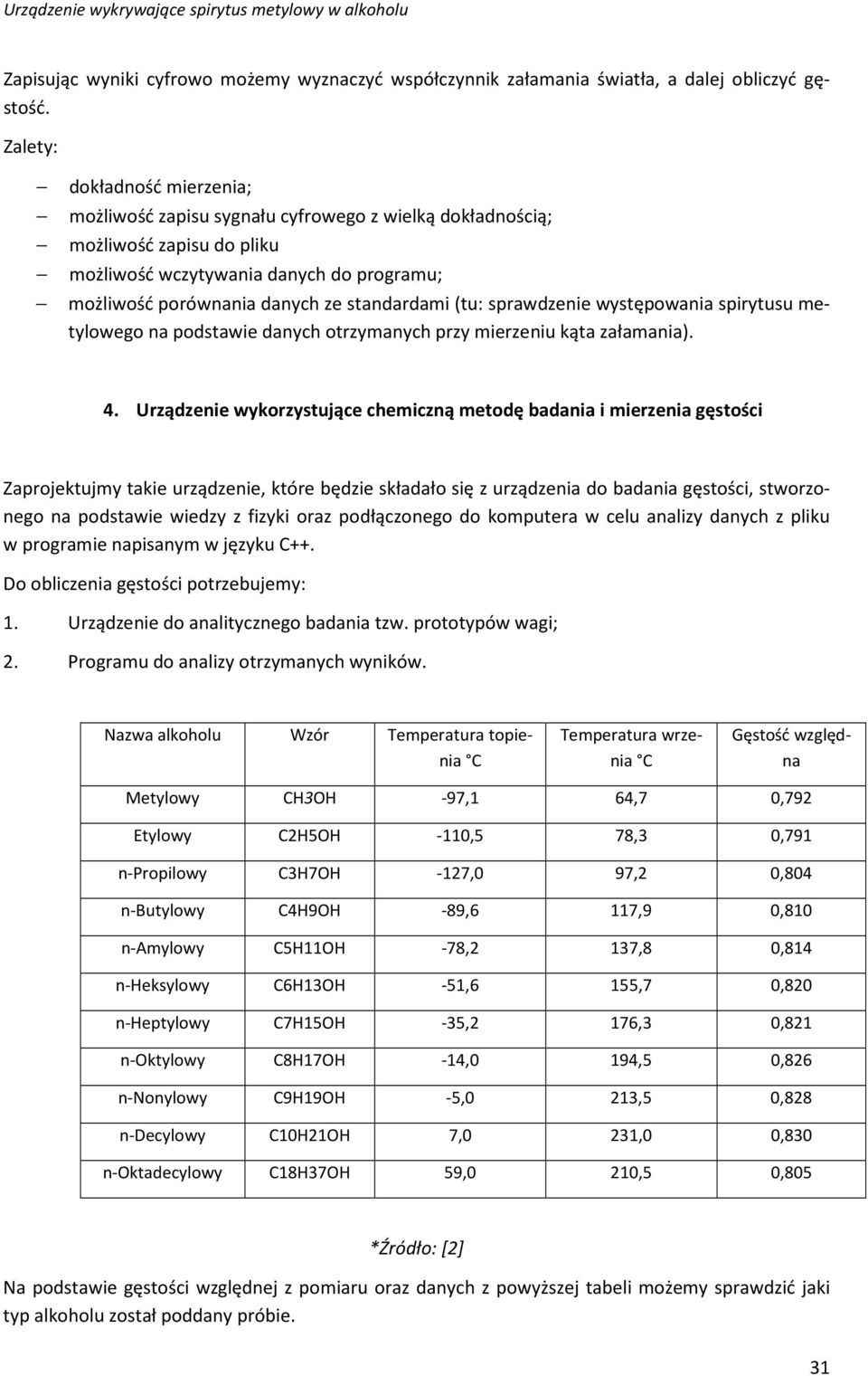 (tu: sprawdzenie występowania spirytusu metylowego na podstawie danych otrzymanych przy mierzeniu kąta załamania). 4.
