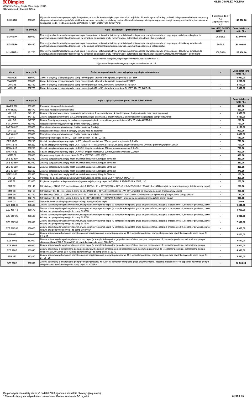 wykorzystania w konfiguracji woda / woda, automatyka WPM Econ +, COP BOOSTER, Tmax=70 C.