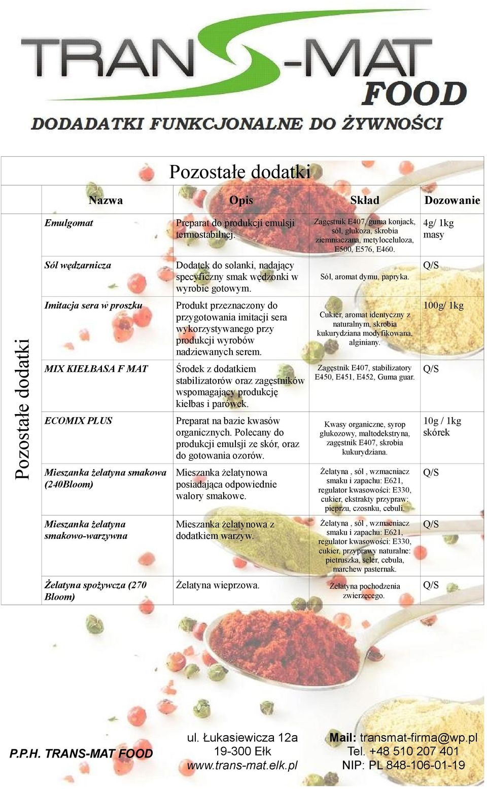 Pozostałe dodatki Imitacja sera w proszku MIX KIEŁBASA F MAT ECOMIX PLUS Mieszanka żelatyna smakowa (240Bloom) Produkt przeznaczony do przygotowania imitacji sera wykorzystywanego przy produkcji