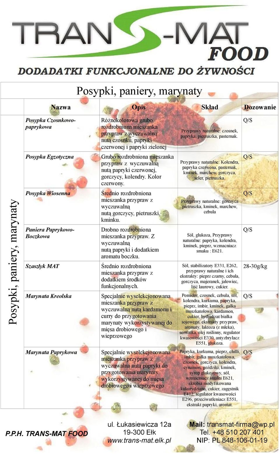 Przyprawy naturalne: Kolendra, papryka czerwona, pasternak, kminek, marchew, gorczyca, seler, pietruszka.