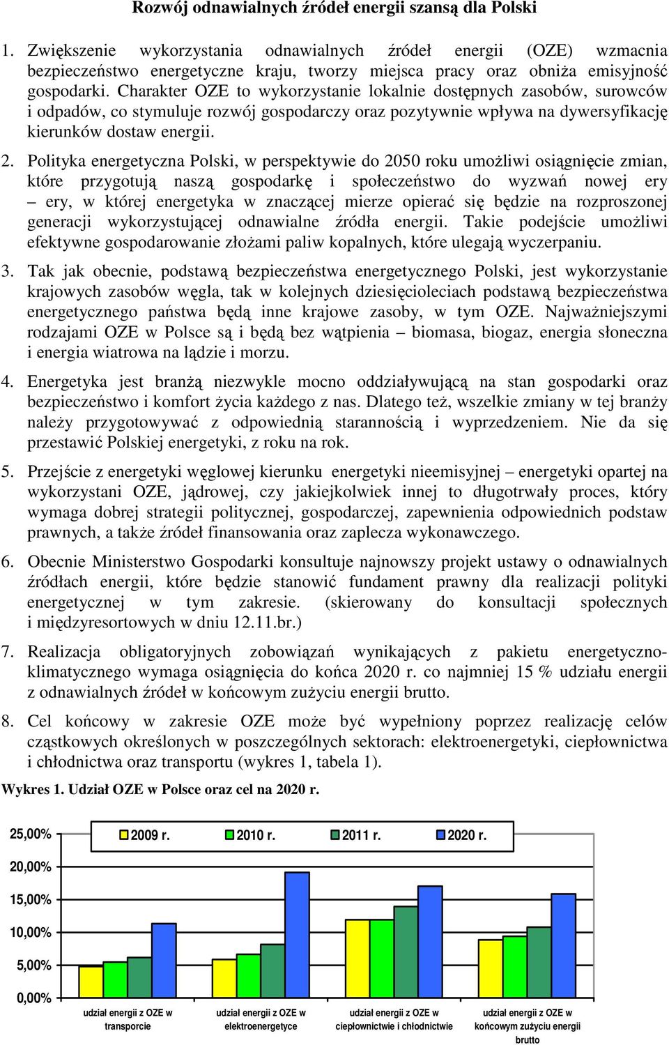 Charakter OZE to wykorzystanie lokalnie dostępnych zasobów, surowców i odpadów, co stymuluje rozwój gospodarczy oraz pozytywnie wpływa na dywersyfikację kierunków dostaw energii. 2.