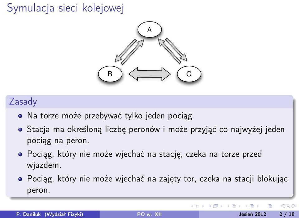 Pociąg, który nie może wjechać na stację, czeka na torze przed wjazdem.